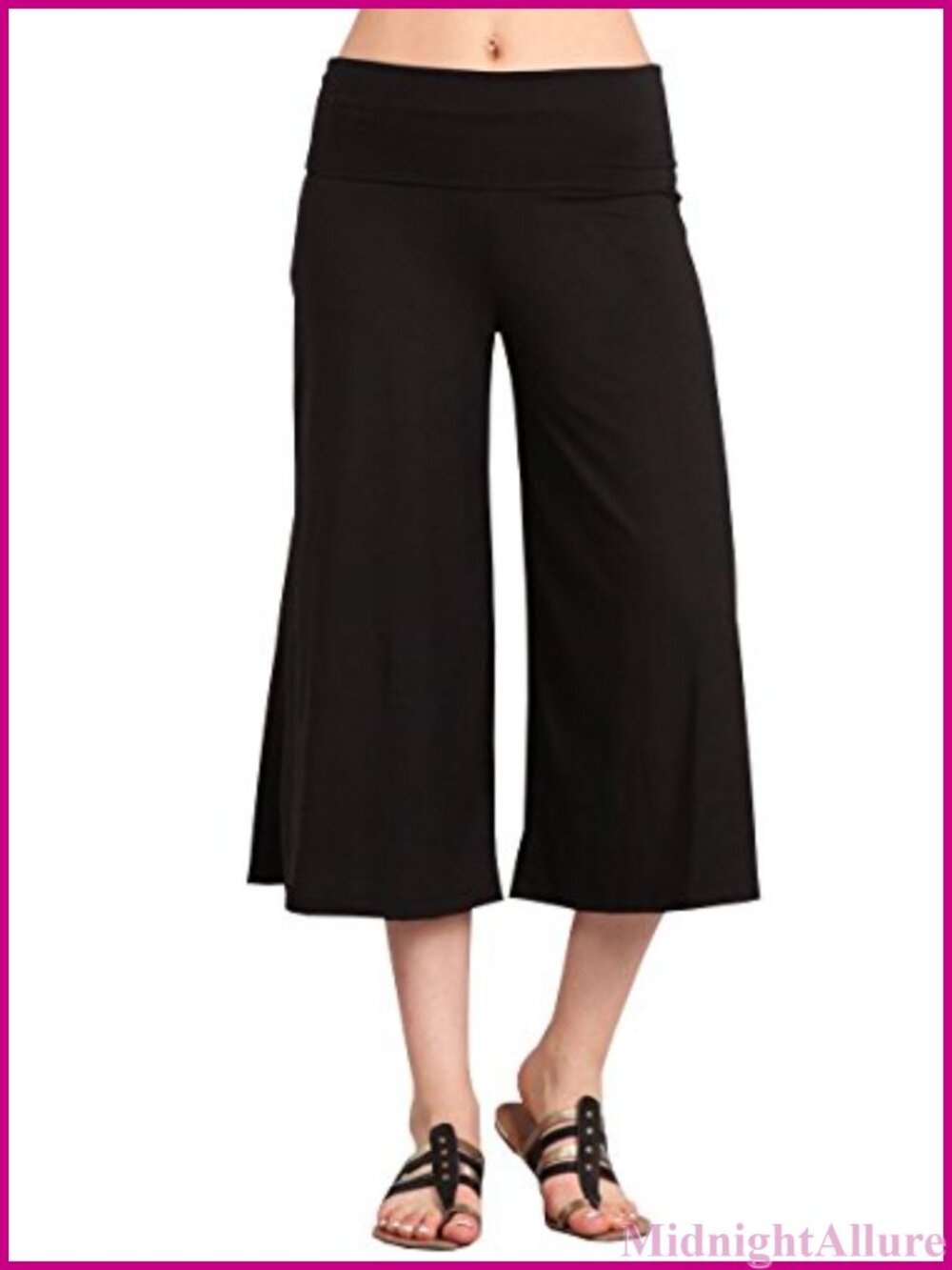 Wide Leg Flared Capri Gaucho Pants Lace Detail